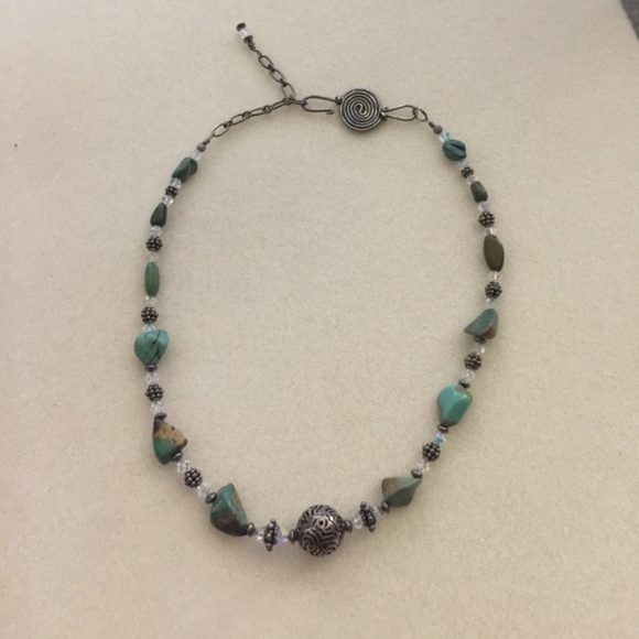 Handmade adjustable turquoise & crystal necklace - Picture 1 of 3
